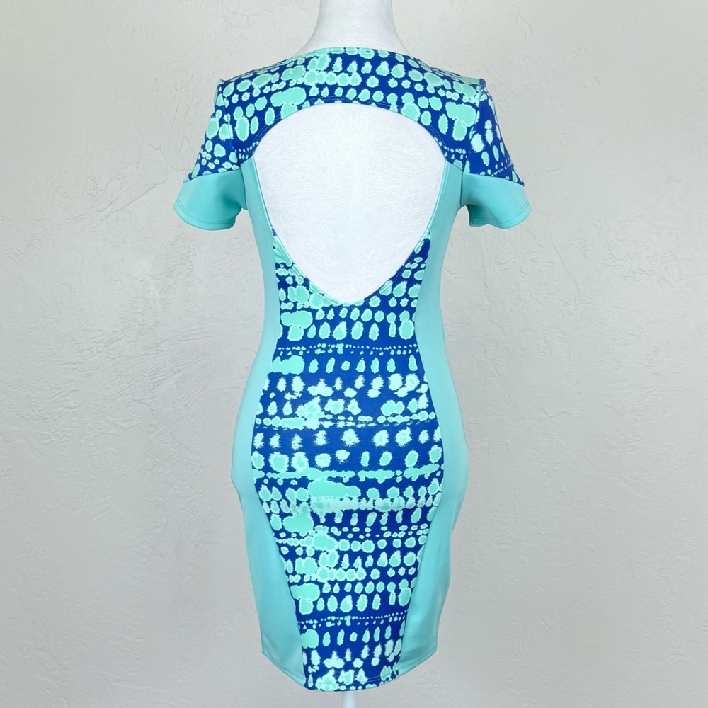 Nasty Gal Wave Crush Open Back Mini Dress Aqua / Turquoise Blue Tie Dye Scuba S - Picture 16 of 16
